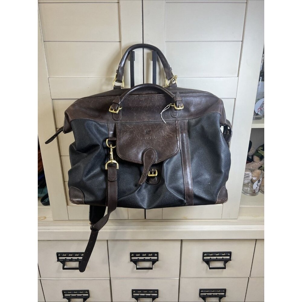 Mayacama Leather And Canvas Weekender Travel Duffel Bag Brown And Black